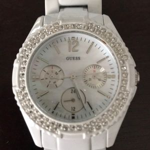 Guess White Diamond Face Watch